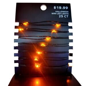 Orange Fairy Halloween 25 Mini LED String Lights Black Wire Battery Operated NEW